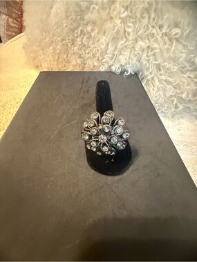 Charming Charlie Silver-Tone Crystal Flower Cocktail Ring